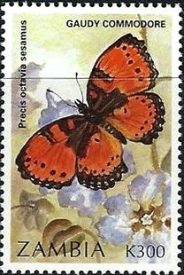 Stamp, Gaudy Commodore (Precis octavia), Zambia,  , Butterflies