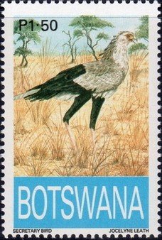 Stamp, Secretarybird (Sagittarius serpentarius), Botswana,  , Birds, Birds of Prey, Animals (Fauna)