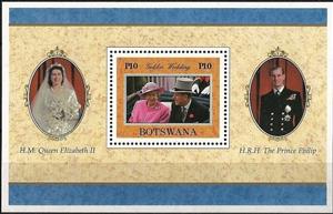 Souvenir Sheet, Queen & Prince riding in open carriage, Botswana,  , Queens, Princes