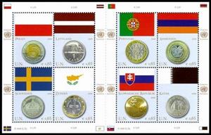 Booklet Pane, Flags and Coins, UNO Vienna,  , Flags, Coins