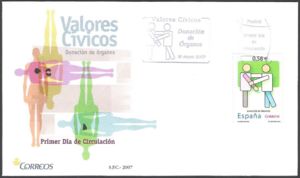 First Day Cover, Organ donation, Spain,  