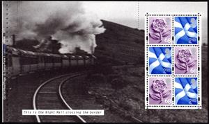 Booklet Pane, Scotland - Travelling Post Office - Saltire & Tudor Rose, United Kingdom of Great Britain & Northern Ireland,  , Flags, Flowers, Railways, Roses