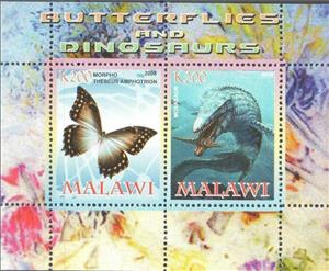Souvenir Sheet, Butterfly - Prehistoric Animals, Cinderellas,  , Insects, Prehistorical Animals, Butterflies, Animals (Fauna)