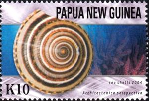 Stamp, Clear Sundial Shell (Architectonica perspectiva), Papua New Guinea,  , Shells
