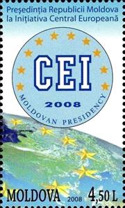 Stamp, Map of Eastern Europe, Stars and the Emblem of the CEI, Moldova,  
