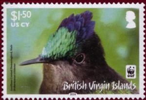 Stamp, Antillean Crested Hummingbird (Orthorhyncus cristatus), British Virgin Islands,  , Birds, WWF, Hummingbirds