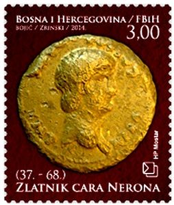 Stamp, Golden coin of Emperor Nero, Bosnia and Herzegovina, Croatian Administration,  