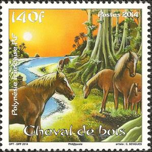 Stamp, Wooden horse, French Polynesia,  , Chinese New Year, Chinese Zodiac