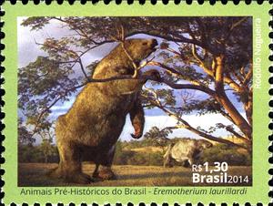 Stamp, Eremotherium laurillardi, Brazil,  , Dinosaurs
