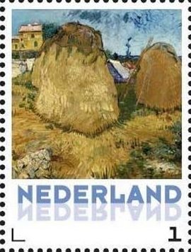 Stamp, Vincent van Gogh: Wheat stacks in Provence, Netherlands,  , Paintings, Agriculture, Art