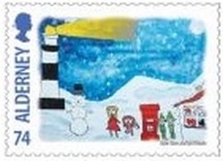 Stamp, Alderney Lighthouse and Children Posting, Alderney,  , Lighthouses, Christmas, Letter-box