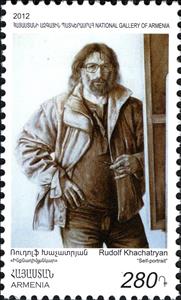 Stamp, Marc Chagall "Summer House". Rudolf Khachatryan "Self protra, Armenia,  