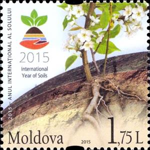 Stamp, Logo of the International Year of Soils and Plant Roots, Moldova,  , International Years, Plants (Flora)
