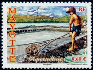 Stamp, Fish breeding, Mayotte,  