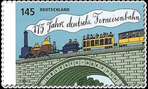 Stamp, 175 Jahre deutsche Ferneisenbahn, Germany, Federal Republic,  , Railways