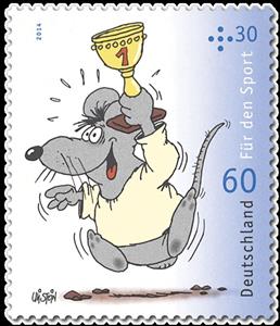 Stamp, Uli Steins Mouse with trophy, Germany, Federal Republic,  , Sport