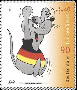 Stamp, Uli Steins Mouse with champion sweater, Germany, Federal Republic,  , Sport