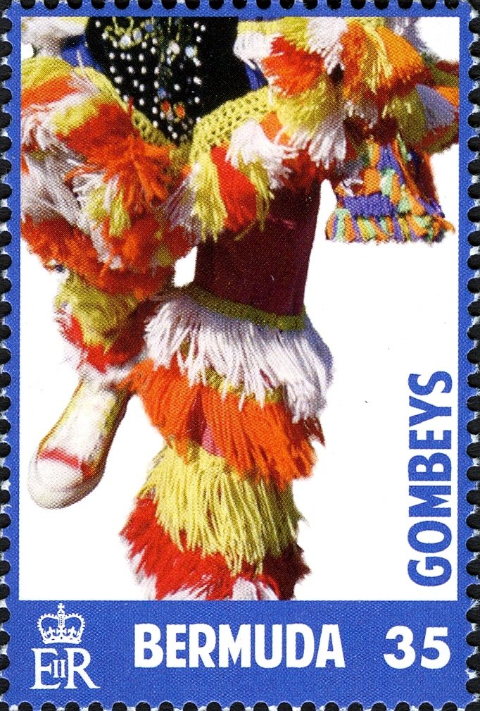 Various Gombey dancers with frame colour of: Blue