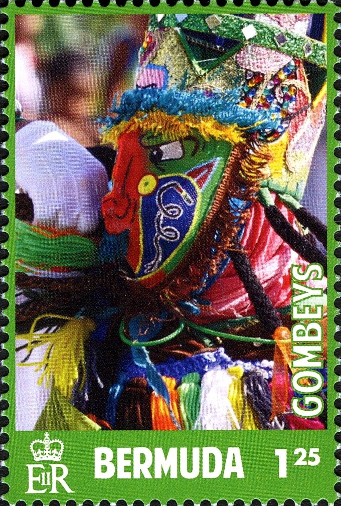 Various Gombey dancers with frame colour of: Green