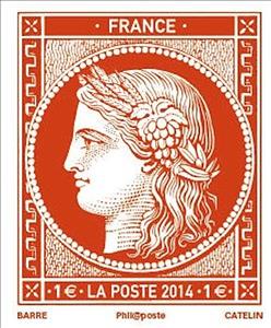 Stamp, Ceres 1F vermilion engraved 1849, France,  