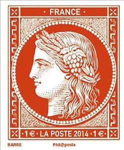 Stamp, Ceres 1F vermilion of the typeset 1849, France,  