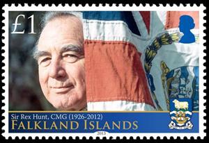 Stamp, Sir Rex Hunt, Falkland Islands,  , Flags, Diplomates