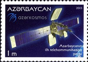 Stamp, The first telecommunications satellite of Azerbaijan., Azerbaijan,  , Telecommunication, Satellites