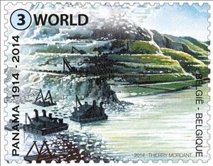 Stamp, Building of the Panama Canal, Belgium,  , Canals