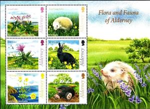 Souvenir Sheet, Flora and Fauna, Alderney,  , Flowers, Mammals, Rabbits, Hedgehogs, Animals (Fauna), Plants (Flora)