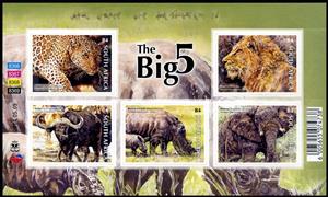 Mini Sheet, The Big Five, South Africa,  , Mammals, Лев, Elephants, Rhinoceroses, Leopards, Animals (Fauna), Buffaloes