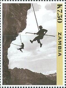 Stamp, 50th Anniversary of the Red Flag Canal, Zambia,  , Mountain Climbing, Mountains