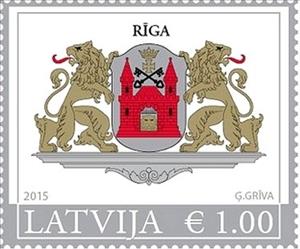 Stamp, Coat of arms of Riga , Latvia,  , Keys, Heraldic Animals, Лев, Coats of Arms