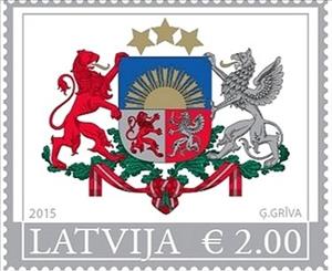 Stamp, Coat of arms of the Republic of Latvia (silver frame), Latvia,  , Heraldic Animals, Stars, Лев, Sun, Coats of Arms