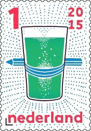 Stamp, A glass of water can bend a pencil, Netherlands,  