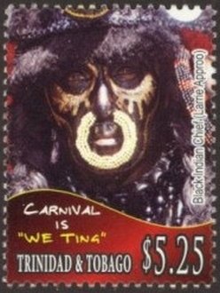 Stamp, Participant in Black Indian Chief costume designed by L. App, Trinidad and Tobago,  