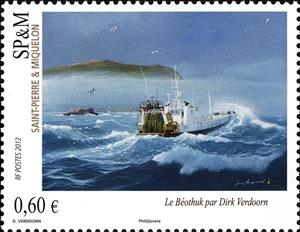 Stamp, Le Béothuk by Dick Verdoorn, Saint Pierre and Miquelon,  , Paintings