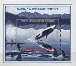 Souvenir Sheet, Killer whale (Orcinus orca), Romania,  , Mammals, Sea (Marine) Mammals, Whales, Animals (Fauna)