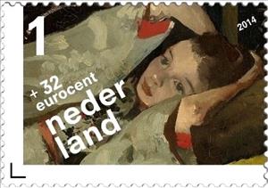 Stamp, Lying girl in Kimono, Netherlands,  , Children