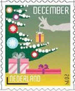 Stamp, Christmas tree and presents, Netherlands,  , Trees, Christmas, Winter, Presents / Gifts, Stylized Plants