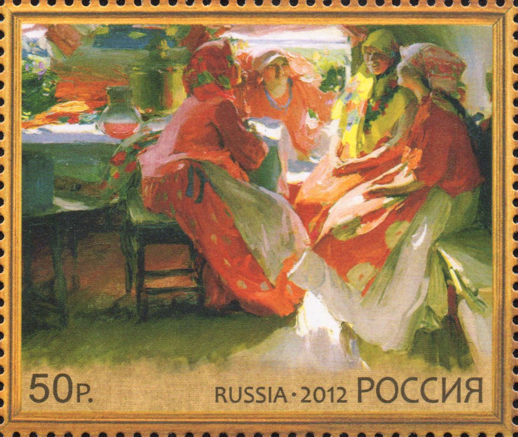A.E.Arkhipov "Visiting on a spring holyday sun", 1915