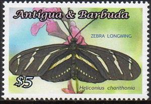 Stamp, Zebra Longwing Butterfly (Heliconius charithonia), Antigua and Barbuda,  , Butterflies