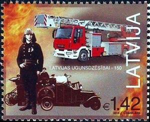 Stamp, 150 years of Latvian firefighters, Latvia,  , Fire-brigade