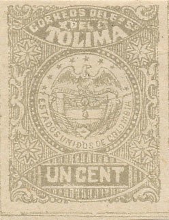 Stamp, Coat of Arms in circle, Colombia,  