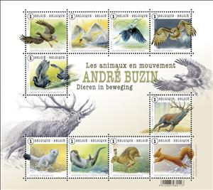 Souvenir Sheet, Sheet André Buzin's Animals in Movement, Belgium,  , Birds, Mammals