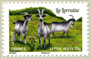 Stamp, Lorraine Goat (Capra aegagrus hircus), France,  , Goats, Animals (Fauna)