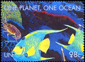 Stamp, One planet one ocean, UNO New York,  