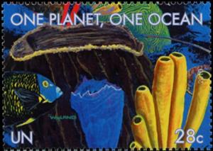Stamp, One planet one ocean, UNO New York,  