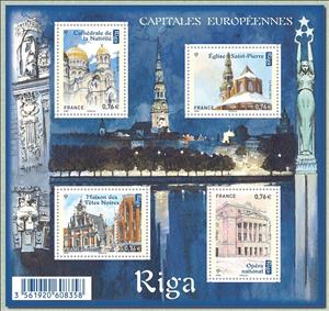 Souvenir Sheet, European capitals, Riga, France,  , Townscapes / City Views