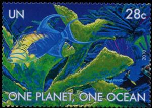 Stamp, One planet one ocean, UNO New York,  