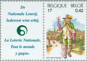 Se-tenant, Postman 17th Century + tab National Loterie, Belgium,  , Postal Services, Philatelic Exhibitions, Expositions, Philately, Postmen